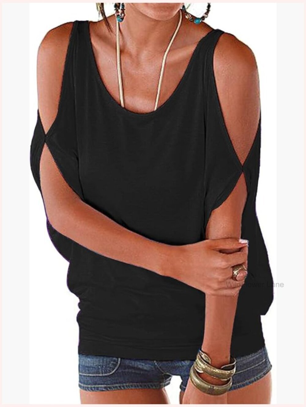 Women's Cold Shoulder Top - Short Sleeve Dolman Blouse